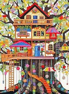 Fantastical Treehouse Escape - Whimsical Art Style Jigsaw Puzzle, Eco-Friendly, 1000 Pieces, 20x27 inches, Satin Finish, Fun Puzzle Challenge for Adults and Families Fantasy Dwellings, Pictorial Quilts, Puzzle Challenge, Whimsical Houses, Wall Of Honor, Painting Accessories, Abstract Tree, 1000 Piece Jigsaw Puzzles, Creative Activities