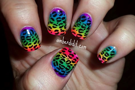 Amber did it!: Lisa Frank nails Lisa Frank Nails, Rockabilly Nails, Cheetah Print Nails, Rainbow Nail Art, Cheetah Nails, Leopard Print Nails, Different Nail Designs, Print Nails, Animal Print Nails