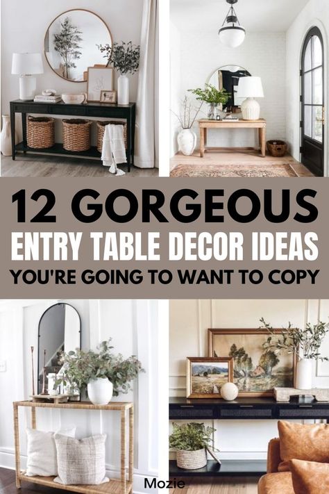 Console Table Decor Modern, Entry Console Table Decor, Entry Table Decor Ideas, Side Table Decor Living Room, Foyer Table Decor, Small Entry Tables, Modern Entry Table, Entrance Table Decor, Hallway Table Decor