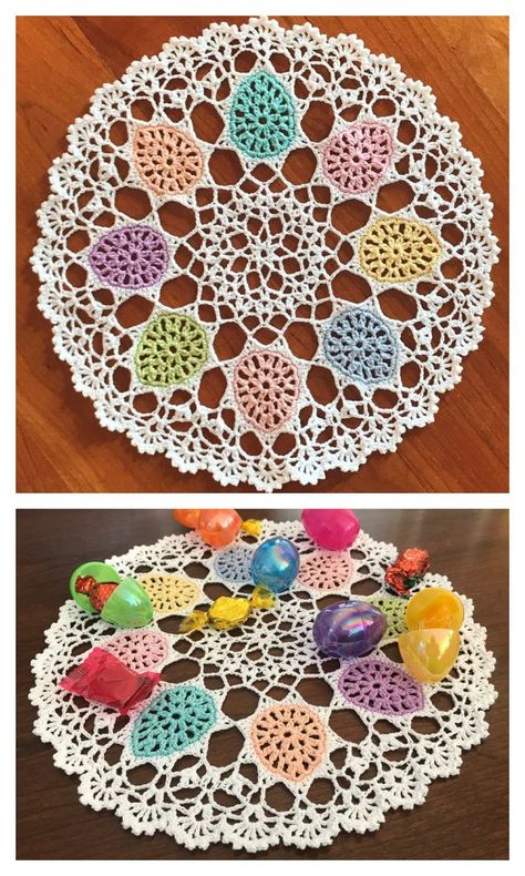 Easter Egg Doily Crochet Patterns Crochet Doily Patterns Free Vintage, Easter Doily Crochet Patterns Free, Crochet Easter Table Runner, Doily Patterns Free, Crochet Easter Decorations, Crochet Thread Patterns, Cardigans Crochet, Crochet Doily Pattern, Easter Placemats