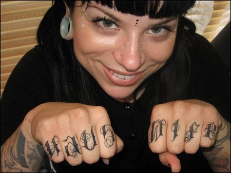 Knuckles-The worst place to get tattooed Goth Knuckle Tattoo, Knuckle Tattoos Words, Brass Knuckle Tattoo, Knuckle Tattoo, Leaf Font, Upland California, Mitch Lucker, Places To Get Tattoos, Wife Tattoo