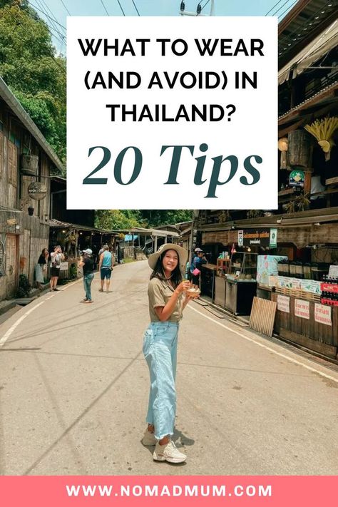 Not sure how to dress for Thailand’s intense heat and cultural etiquette? Discover the essentials—from airy fabrics to must-have shoes—so you’re prepared for any adventure! #ThailandGuide #TravelPacking #SummerOutfits #AsiaTravel #ExploreThailand Bangkok Ootd Travel Outfits, Thailand Outfit Inspiration, Travelling Thailand Outfits, What To Buy In Thailand, Asia Packing List For Women, Koh Samui Outfit Ideas, Thailand Tourist Outfit, Thailand Style Outfits, Thailand Packing List For Women