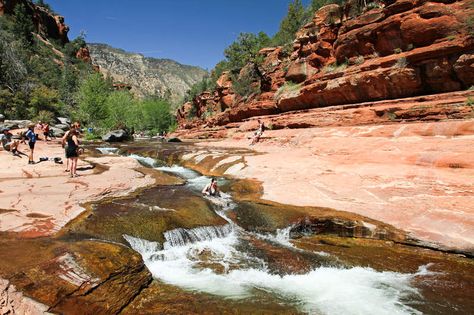 10 Natural Water Slides in America Natural Water Slide, Slide Rock State Park, Southwest Travel, Slide Rock, Arizona Road Trip, Perfect Road Trip, Ozark Mountains, Utah Travel, Hidden Places