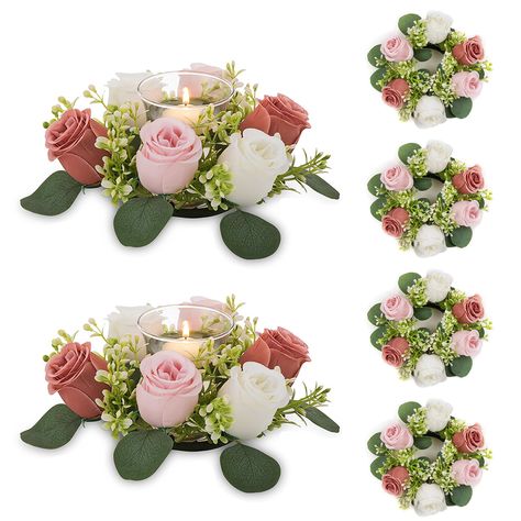 PRICES MAY VARY. 【Multi-Function Artificial Flowers Wreath】These mini artificial roses are attached by plastic base with hanging loops, easy to diy and hang, they can be adjusted and placed at will. You can use it as the ring for pillar candles, hurricane glass taper holder, lanterns, and pillars holders or hang the spring wreath from the front door or hang them on the back of wedding chairs, laying it flat on the table or wedding car decoration. 【Exquisite Handcrafted Wreaths】These fake roses h Fake Roses, Summer Wreath For Front Door, Centerpieces For Tables, Spring Summer Wreath, Artificial Flowers Wedding, Candle Rings, Wreath For Front Door, Flowers Wedding, Summer Wreath