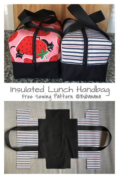 Insulated Lunch Handbag Free Sewing Pattern | Fabric Art DIY Fabric Lunch Bag, Lunch Bags Pattern, Diy Lunch Bag, Fabric Art Diy, Purse Patterns Free, Sewing Tutorials Bags, Sewing Handbag, Sewing Patterns Free Women, Jumpsuit Pattern Sewing