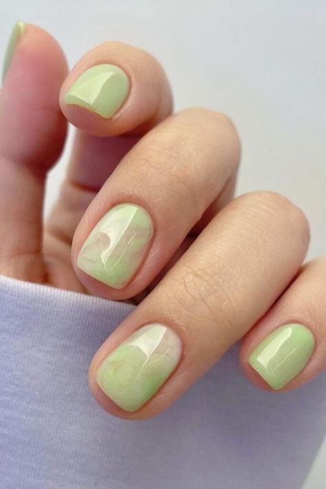 Korean Spring Nails, Korean Nails, Gelish Nails, Pearl Nails, Simple Nail, Crystal Nails, Chic Nails, Green Nails, Trendy Nails