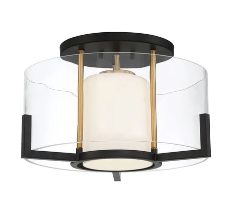 Everly Quinn Glass Flush Mount | Wayfair House Lighting Fixtures, Savoy House Lighting, Semi Flush Lighting, Semi Flush Ceiling Lights, Savoy House, Linear Chandelier, Brass Accents, Flush Ceiling Lights, Black And Brass