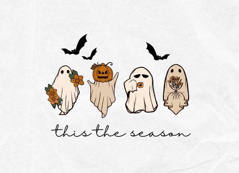 Hello Spooky Season, Halloween Pdf Free, Halloween Digital Products, Halloween Vintage Cartoon, Pumpkin Wallpaper Desktop, This Is Halloween, Fall Backgrounds Desktop, Fall Graphic Design, Cute Ghost Illustration