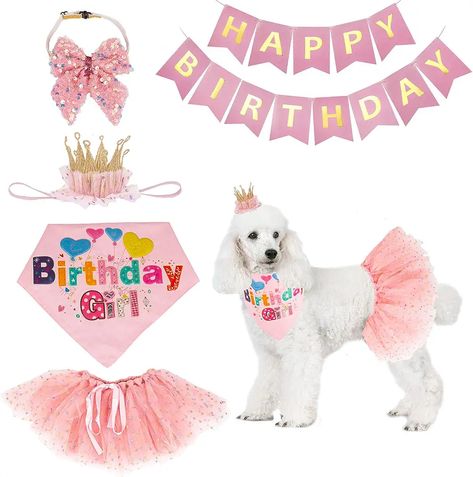 Dog Birthday Hat Bandana Girl - Dog Puppy Birthday Party Supplies - Pink Dog Tutu Birthday Dog Hat Scarf Bow Happy Birthday Banner Set (Pink-2) Dog Birthday Hat, Girl Dog Bandana, Bandana Girl, Birthday Party Accessories, Happy Birthday Dog, Puppy Birthday Parties, Dog Tutu, Puppy Birthday, Crown Hat