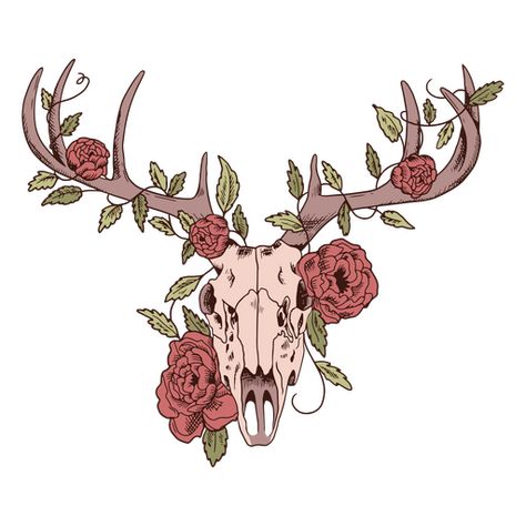 Front flower deer skull PNG Design Animal Skull Drawing Flowers, Deer Skull Embroidery, Deer Skull Flowers, Deer Skull With Flowers, Deer Design Logo, Deer Skull Drawing, Antlers Drawing, Deer Skull Tattoo, Animal Skull Drawing