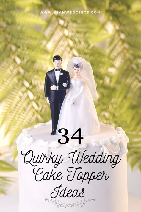 If you and your partner are hoping to find ideas that go beyond traditional wedding cake toppers of fresh fruit or flowers, then you’re in luck. With unique cake toppers, your wedding cake table will pop!Learn about all of the most popular wedding cake topper ideas in our list here at YeahWeddings! elegant wedding cakes | wedding cake styles | weddings cakes idea | pretty wedding cakes | rustic wedding cakes | stunning wedding cakes | fun wedding cakes ideas | wedding cakes decorating Creative Cake Toppers Wedding, Alternative Wedding Cake Toppers, Creative Wedding Cake Toppers, Custom Wedding Cake Topper, Petite Wedding Cake Ideas, Fun Cake Toppers Wedding, Wedding Cake Toppers Diy, Traditional Wedding Cake Topper, Cute Cake Toppers Wedding