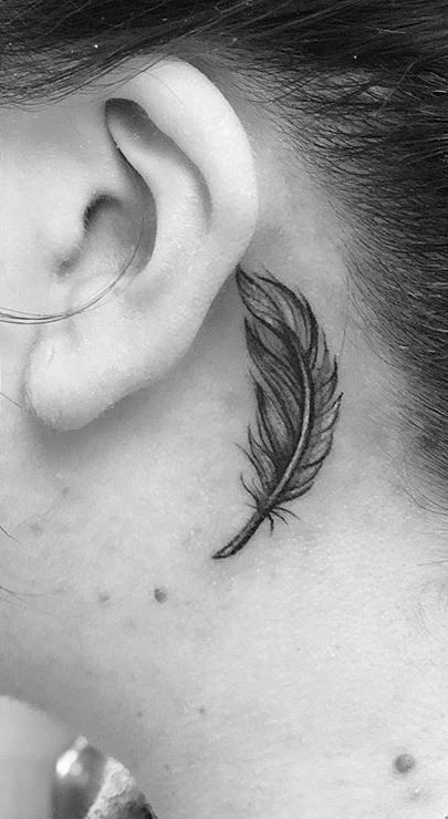 Feather Behind Ear Tattoo, Feather Tattoo Behind Ear, Feather Tattoo Ear, Behind The Ear Tattoos, Arrow Tattoos For Women, Behind Ear Tattoos, Dolphins Tattoo, Tattoo Me, Ear Tattoo Ideas