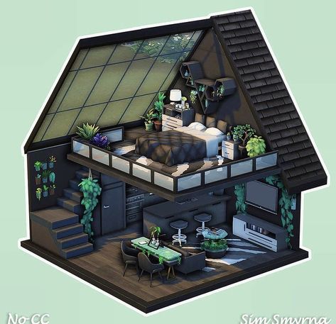 Sims 4 Hus, Sims 4 Loft, Rumah Minecraft Sederhana, Loft House Design, Sims 4 House Plans, Sims 4 House Building, Rumah Minecraft, House Floor Design, Sims 4 House Design