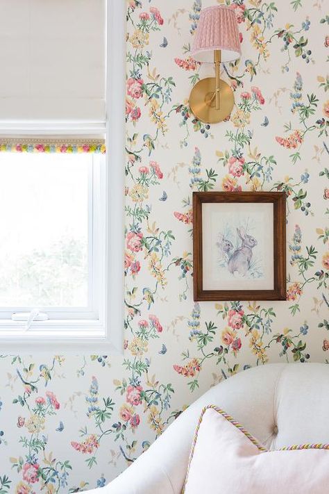 Nursery with Chintz Wallpaper - Transitional - Nursery Gender Neutral Grandmillenial Nursery, Grand Millennial Wallpaper, Chintz Bedroom, Grand Millennial Nursery, Wallpapered Bedrooms, Nursery With Wallpaper, Wallpaper Transitional, Chintz Wallpaper, Transitional Nursery