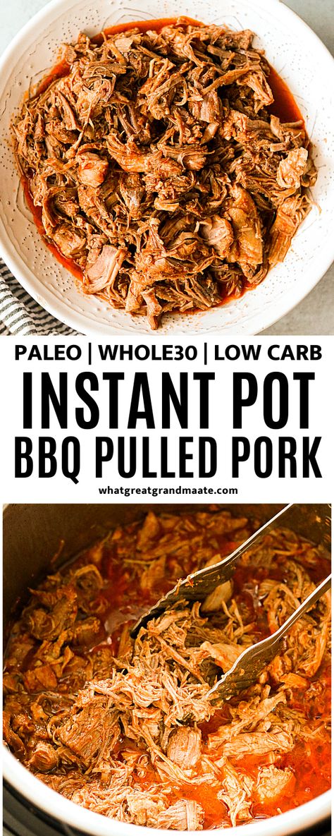 Super tender and flavorful Whole30 Instant Pot BBQ pulled pork that's amazing for meal prep and freezes beautifully too. It's so easy and versatile! #instantpot #pressurecooker #whole30 #paleo #lowcarb #pulledpork #bbqsauce #glutenfree #dairyfree Pork Mole Recipe, Pork Mole, Whole30 Pulled Pork, Instant Pot Bbq Pulled Pork, Pulled Pork Instant Pot Recipe, Paleo Pulled Pork, Low Carb Pulled Pork, Easy Pulled Pork Recipe, Whole30 Instant Pot