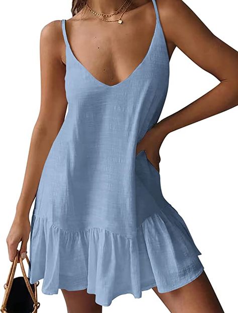 Womens Summer Swimsuit Cover Up Loose Sleeveless Bikini Coverups Casual Cami Beach Dress Classy Sundress, Loose Mini Dress, Beach Mini Dress, Camisole Dress, Mini Robes, Mini Dresses For Women, Dresses Elegant, Dress Spaghetti, Types Of Skirts