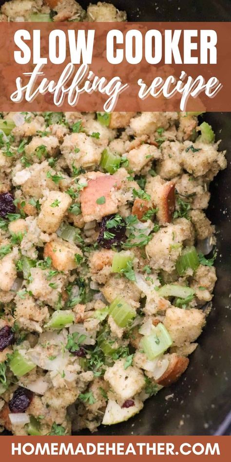 Easy Crockpot Stuffing Recipe (Slow Cooker Dressing) Slow Cooker Dressing, Easy Crockpot Stuffing, Slow Cooker Stuffing, Slow Cooker Thanksgiving, Crockpot Dressing, Stuffing Recipes Crockpot, Crockpot Thanksgiving, Crockpot Stuffing, Dressing Recipes Thanksgiving