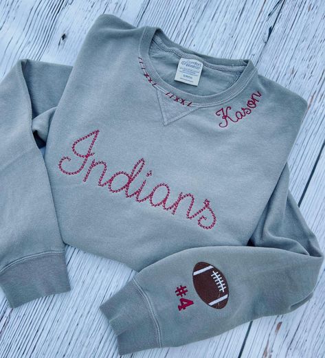 Embroidered Team Sweatshirt, Embroidered Stitches, Custom Embroidered Sweatshirt, Team Sweatshirts, Football Sweatshirt, Diy Sewing Clothes, Sports Mom, A Football, Embroidered Sweatshirt