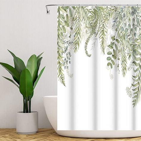 LFEEY Eucalyptus Shower Curtain, Spring Green Plant Leaves Shower Curtain Set for Bathroom Waterproof Fabric Watercolor Botanical on The Top Bathroom Decor with Hooks, 48x72 Inch : Amazon.ca: Home Shower Curtain Green, Curtain Green, Stylish Shower Curtain, Plastic Curtains, Green Shower Curtains, Floral Bathroom, Marble Showers, Stall Shower Curtain, Bathroom Partitions