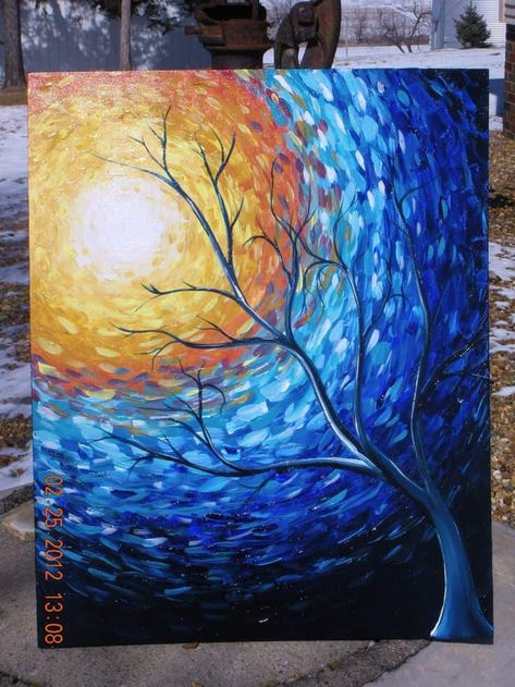 20 Oil And Acrylic Painting Ideas For Enthusiastic Beginners | Homesthetics - Inspiring ideas for your home. Sun Painting, Canvas Tent, Beautiful Oil Paintings, Abstract Flower Painting, Simple Acrylic Paintings, Impressionism Art, Blue Painting, Impressionist Art, Beginner Painting