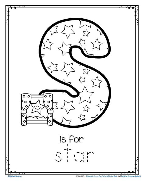 Trace and color star activity printable for preschoo, preK and Kindergarten learners. S Is For Space, S Letter Worksheet, Letter S Worksheets For Preschool, Star Worksheet, Space Theme Activities, Star Activity, Playschool Activities, Aa Letter, Montessori Worksheets