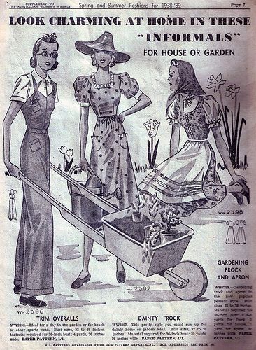 Vintage Gardening Clothes, Overalls Gardening, 1930s Overalls, 1930s Garden, Birds Costume, Overalls Summer, 1930 Fashion, Floral Clothing, Victory Garden