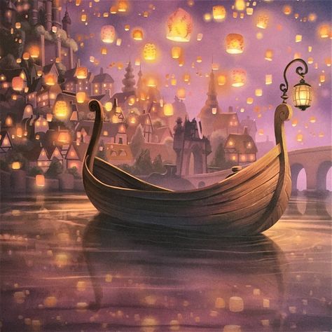 Disney Tangled Lanterns, Rapunzel Boat Scene, Rapunzel Lights, Lantern Rapunzel, Tangled Prom, Ears Inspiration, Tangled Painting, Lantern Drawing, Tangled Lanterns