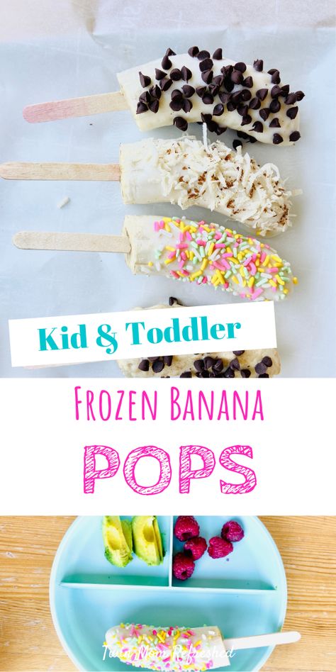 Frozen Banana Popsicles, Popsicle Recipes For Toddlers, December Snacks, Banana Recipes For Kids, Frozen Banana Treats, Healthy Ice Pops, Frozen Banana Pops, Frozen Pops, Spring Snacks