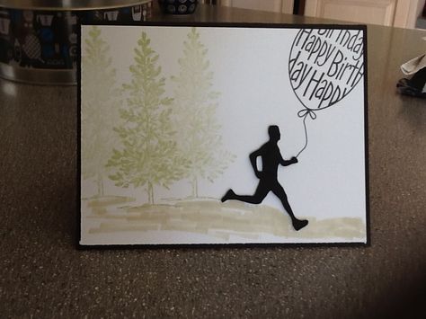 Birthday card for runner....cricut sports mania, trees from stampin up Lovely as a Tree, and I think balloon was from Hero Arts Ideas Birthday Card, Cool Birthday Cards, Birthday Card Drawing, Masculine Birthday Cards, Bday Cards, Birthday Crafts, Card Drawing, Birthday Cards For Men, Ideas Birthday