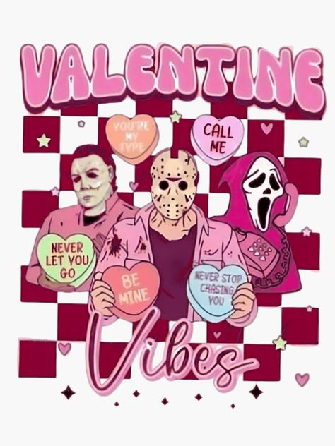 Valentines Horror Wallpaper, Horror Valentines Day Wallpaper, Valentine Horror, Spooky Valentines, Valentine Vibes, Valentines Sublimation, Anti Valentines, Scary Movie Characters, Horror Lovers