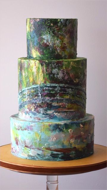 Monet Wedding Cake, Claude Monet Cake, Monet Party Theme, Impressionist Cake, Artsy Cake, Painting On Cake, Moony Aesthetic, Famous Cakes, Monet Wedding