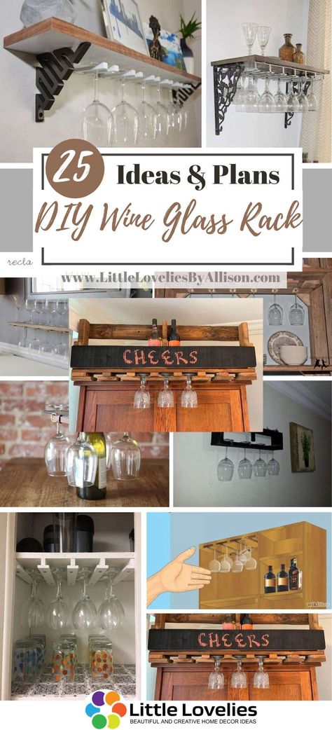 Diy Wine Glass Rack Under Cabinet, Storage For Wine Glasses, Displaying Wine Glasses, Wine Glass Hanger Diy, Wine Glass Storage Ideas Small Spaces, Wine Glass Holders Hanging, Glass Holder Ideas, Wine Glass Display Ideas, Wine Glass Storage Ideas