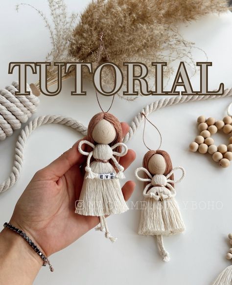 VIDEO MACRAME ANGEL | TUTORIAL | PATTERN | DIY | BEGGINER FRIENDLY It's a 'step-by-step' tutorial: VIDEO HOW TO CREATE A MACRAME ANGEL. More works can be found on the Instagram page @macrame.stayboho. It's beginner-friendly and easy to follow. I will tell you which type of yarn is best to use. You can choose any color for the dress and the hair.  Please leave me your email address, I am going to provide a link. This link includes a video posted on YouTube (private link). Great news! I have created a kit with all the necessary supplies to create 5 stunning angels. The link to the kit:  https://macramestayboho.etsy.com/listing/1635283323/kit-for-5-macrame-angels Also, If you prefer to skip the DIY process and purchase a ready-made macrame angel, you can find them available for purchase.  Her Macrame Doll Tutorial, Angel Video, Macrame Doll, Macrame Angel, Angel Videos, Tutorial Macramé, Macrame Patterns Tutorials, Macrame Tutorial, Macrame Art