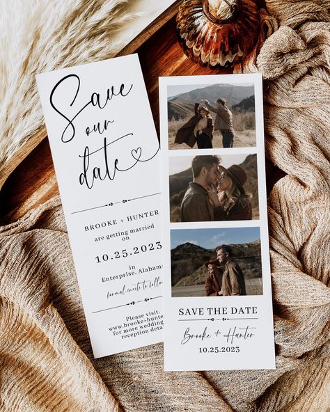 Modern Save the Date Template, Save the Date With Photo, Photo Strip Save the Date, Photo Booth Canva Editable Template, Minimalist, M4 - Etsy Taylor Swift Save The Date, Save The Date With Photo Design, Engagement Photos Save The Date, Cute Save The Dates, Photo Strip Save The Date, Save The Date Invitation Ideas, Simple Save The Date Ideas, Cringey Wedding, Save The Dates Ideas