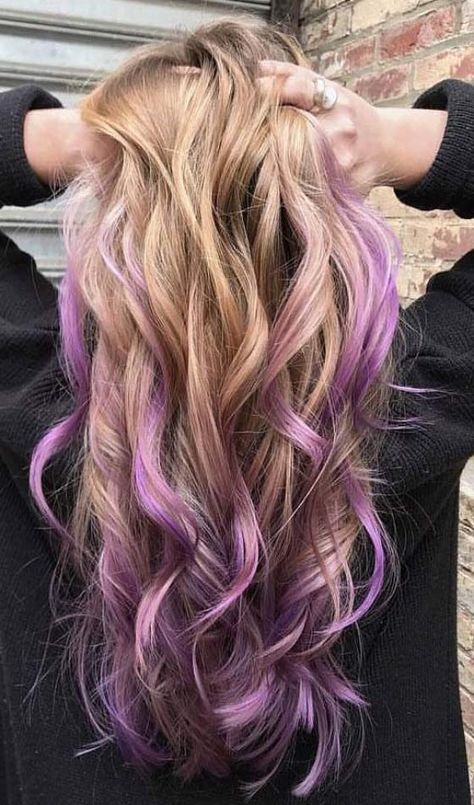 Purple Blonde Hair, Purple Hair Highlights, Balayage Hair Color Ideas, Light Purple Hair, Purple Ombre Hair, Balayage Hair Color, Peekaboo Hair, Hair Color Streaks, Purple Highlights