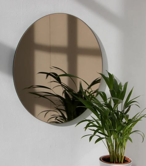 Small Mirror Wall Decor, Bronze Tinted Mirror, Minimalist Mirrors, Minimalist Modern Art, Tinted Mirror, Circle Mirror, Modern Mirror Wall, Elegant Mirrors, Bronze Mirror