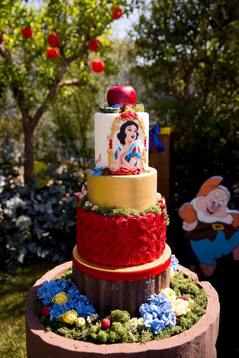 Snow White Wedding Theme, Rapunzel Wedding Theme, Snow White Cake, Mimi Birthday, Rockstar Birthday Party, White Birthday Cakes, Snow White Birthday Party, Idee Babyshower, Princess Theme Birthday Party