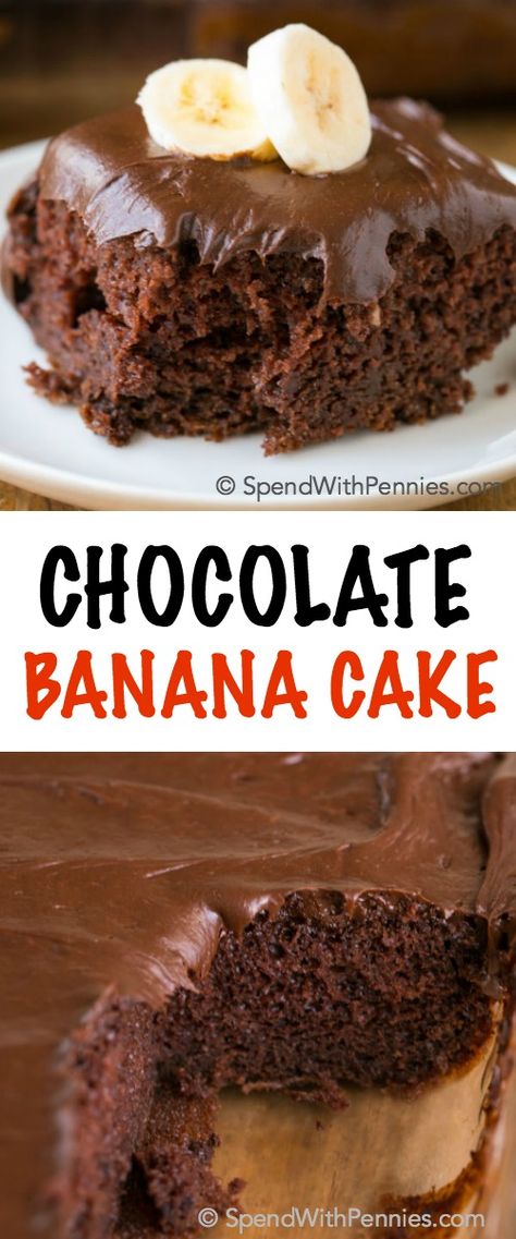 Chocolate Banana Cake is the perfect dessert for when you are short on time but need a yummy dessert. The addition of bananas to this recipe makes a box mix chocolate cake into a deliciously moist and decadent treat! Chocolate Box Cake, Chocolate Banana Cake, Mix Chocolate, Cake Banana, Banana Cake Recipe, Yummy Dessert, Decadent Cakes, Chocolate Cake Mixes, Cake Mix Recipes