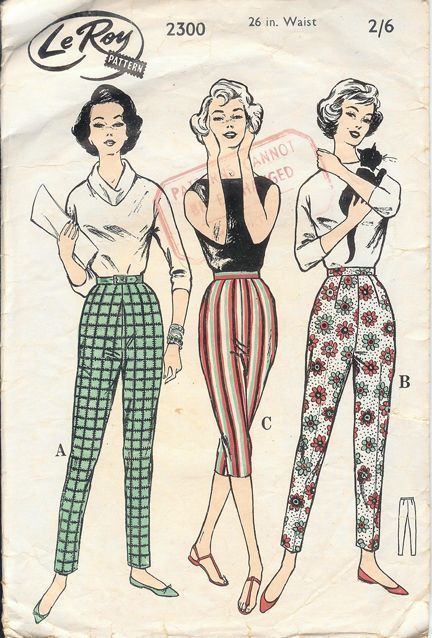 1950s Fashion: Vintage 1950s pants and a pattern for the same style. 1950s Fashion Design, 1950s Fashion illustration/ Summer Style. #1950s #1950sfashion #illustration #fashiondesign #summerstyle #sewingpattern 1950s Fashion Illustration, 1950s Pants, 1950 Style, Vintage Outfits 50s, Vintage Outfits 90s, Patron Vintage, 1950’s Fashion, Hayden Williams, 1950 Fashion