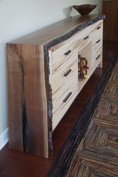 Diy Dresser Build, Slab Cabinets, Maple Furniture, Live Edge Shelves, Fine Furniture Design, Timber Shelves, Wood Credenza, Furniture Design Inspiration, Wooden Architecture