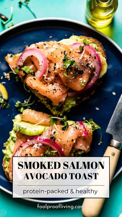 Smoked Salmon Avocado Toast Salmon Avocado Toast, Smoked Salmon Breakfast, Salmon Breakfast, Easy And Healthy Breakfast, Avocado Spread, Avocado Toast Recipe, Salmon Avocado, Mashed Avocado, Fool Proof Recipes