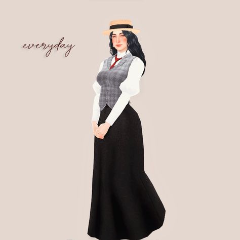 By today's standards, Winifred's wardrobe is quite tame, but for the period she may come off as a bit eclectic. She usually wears dark colors, what she can't justify dressing in all black for, she... Sims 4 1860 Cc, Sims 4 Amish Cc, Sims 4 Decades Challenge 1890, Sims 4 Edwardian Cc, Sims 4 1920s Cc, Black Victorian Dress, 1900s Dress, Girls Updo, Sims 4 Decades Challenge