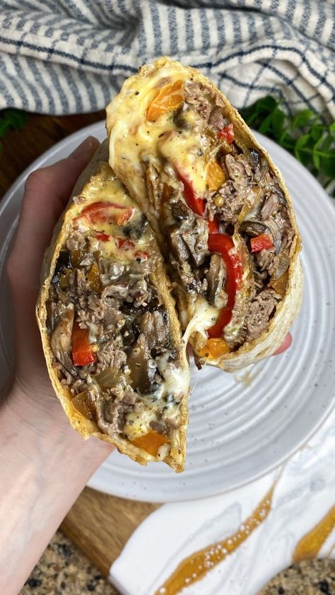 Philly Cheesesteak Wrap - Chef Allie's Kitchen Cheesesteak Wrap, Steak Burrito, Beef Chops, Steak Wraps, Leftover Steak, Ww Freestyle, Steak And Mushrooms, Beef Bone Broth, Philly Cheese