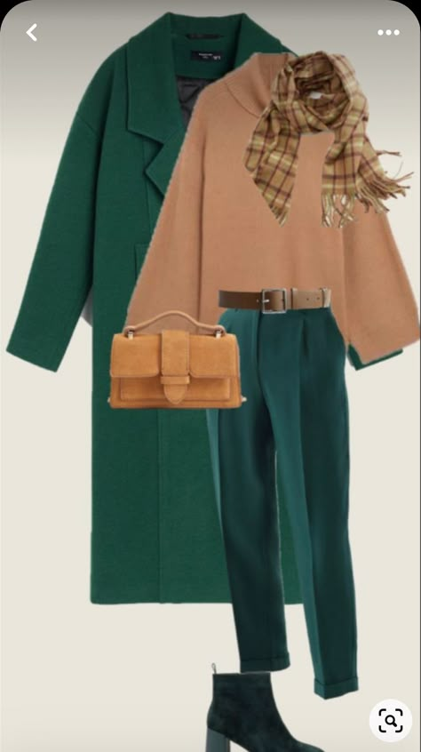 Autumn Color Palette Fashion, Colour Combinations Fashion, Color Combinations For Clothes, Outfit Trends, Green Coat, Green Pants, Looks Chic, Outfit Combinations, Autumn Outfit