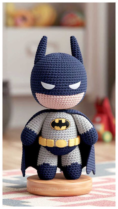 Crochet Batman Amigurumi Free Pattern Jack Skellington Crochet Pattern Free, Hollowed Crochet, Christmas Tree Skirt Crochet Pattern, Batman Amigurumi, Crochet Batman, Crochet Dragon Pattern, Crocheted Animals, Crochet Keychain Pattern, Crochet Dragon