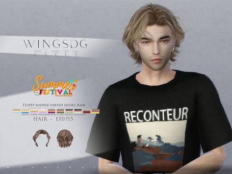 The Sims Resource - WINGS-EF0715-Fluffy middle-parted short hair Sims 4 Alpha Hair Cc Male, Wingssims Hair Cc, Sims 4 Fluffy Hair, Sims 4 Hair Male, Hair Wings, Mod Hair, Hair Male, Sims Hair, Short Hair Color