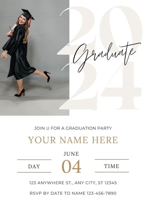 Enjoy this FREE graduation invitation card design template for your party! This free printable is easy to customize in Canva. Read the blog for more graduation party ideas. Graduation Invitation Card Design, Outdoor Graduation Party Ideas, Outdoor Graduation Party, Graduation Party Yard Signs, Graduation Invitation Cards, Graduation Party Cake, Outdoor Graduation Parties, Outdoor Graduation, Graduation Party Invitations Templates