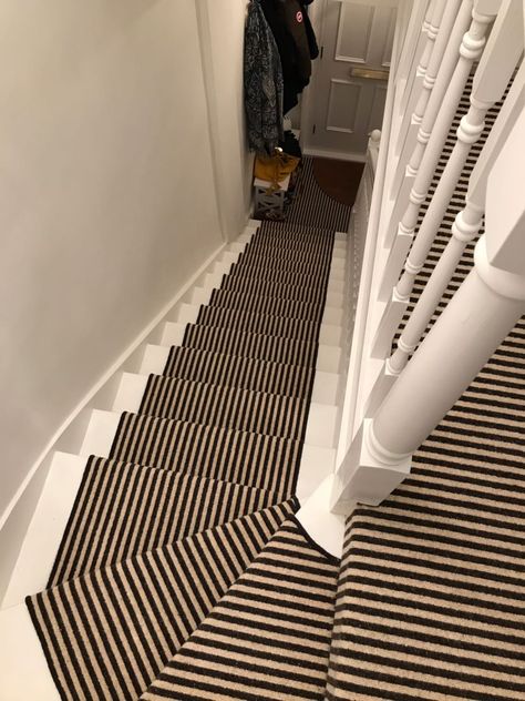 Striped Stair Carpet, Stripe Stair Runner, Stairway Runners, Upstairs Carpet, Striped Stair Runner, Luxury Stairs, Iron Stone, Clinton Hill, Stair Rods