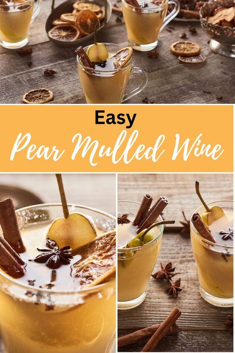 Easy Pear Mulled Wine Hot Wine Recipe Christmas, White Mulled Wine, Mulling Spice Recipe Wine, Mulled Wine Recipe Easy, Christmas Mulled Wine Recipe, Mulling Spice Recipe, Quick Holiday Appetizers, Spiced Wine Recipe, Winter Party Foods