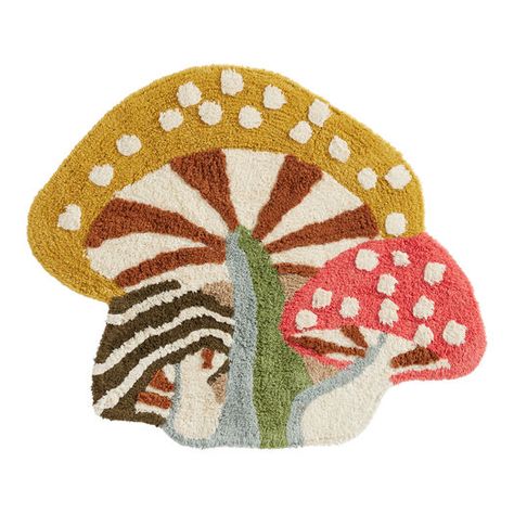 Multicolor Mushroom Shaped Bath Mat by World Market Trippy Bathroom, Mushroom Bathroom, Sky Nursery, Stylish Nursery, 70s Decor, Bathroom Rugs And Mats, Nursery Inspo, Mushroom Decor, Bath Mat Rug